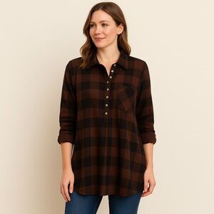 Soft Surroundings Buffalo Plaid Women’s Henley Long Sleeve Cozy Top